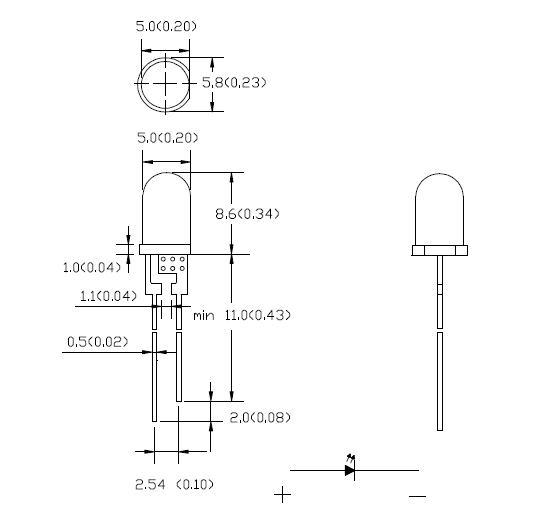 Oliy quvvatli LED 5mm 0,5W High Power LED 5mm 0.5W